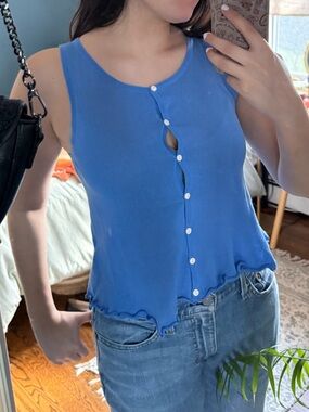 Zara Electric Blue Sleeveless Button-Front Tank